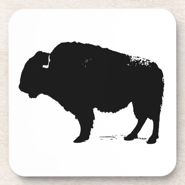 Black & White Pop Art Buffalo Bison Drink Coaster (Front)