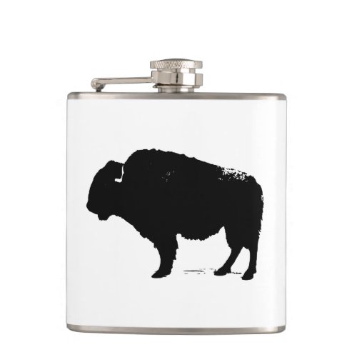 Black  White Pop Art Buffalo Bison Flask