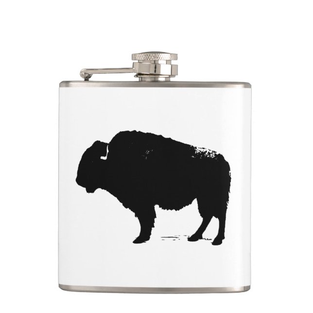 Black & White Pop Art Buffalo Bison Flask (Front)