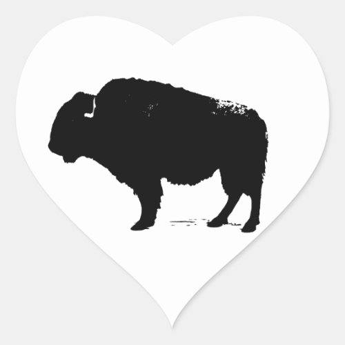 Black  White Pop Art Buffalo Bison Heart Sticker