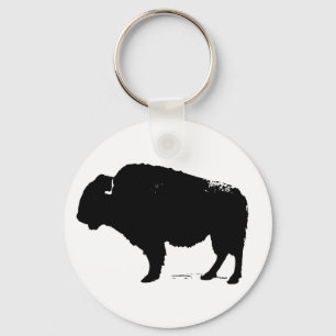 Black & White Pop Art Buffalo Bison Keychain