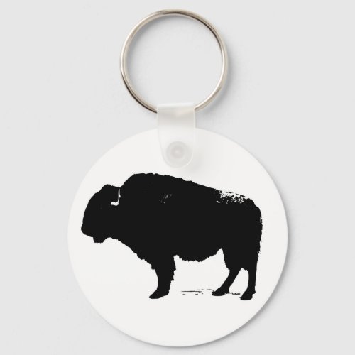 Black  White Pop Art Buffalo Bison Keychain