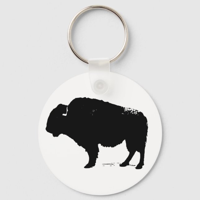 Black & White Pop Art Buffalo Bison Keychain (Front)