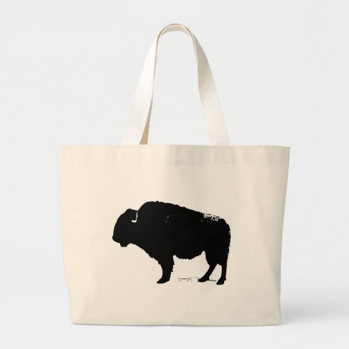 Black  White Pop Art Buffalo Bison Large Tote Bag