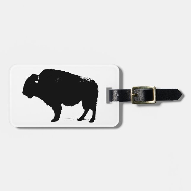 Black & White Pop Art Buffalo Bison Luggage Tag (Front Horizontal)