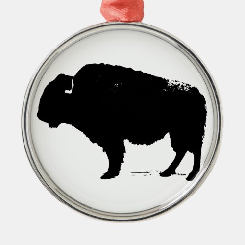Black  White Pop Art Buffalo Bison Metal Ornament