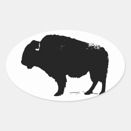 Black  White Pop Art Buffalo Bison Oval Sticker