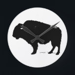 Black & White Pop Art Buffalo Bison Round Clock<br><div class="desc">Iconic American History Symbol Images - Black & White Buffalo - Bison Silhouette Artwork</div>