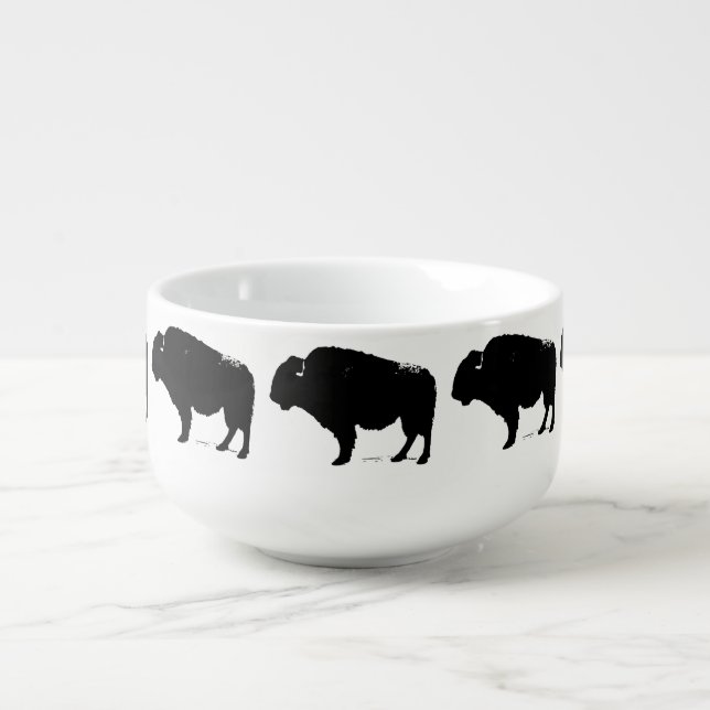 Black & White Pop Art Buffalo Bison Soup Mug (Front)