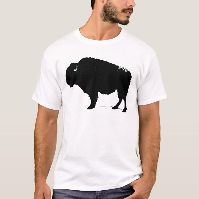 Black & White Pop Art Buffalo Bison T-Shirt (Front)