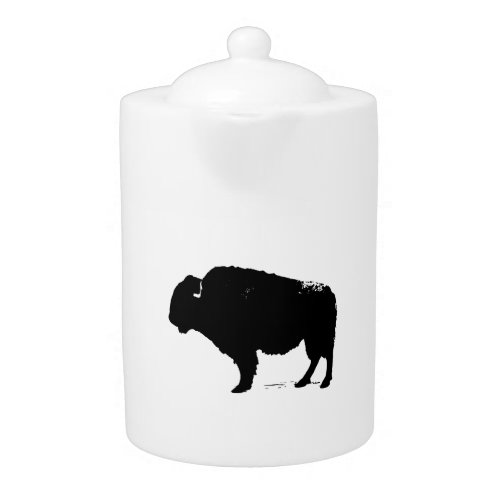 Black  White Pop Art Buffalo Bison Teapot