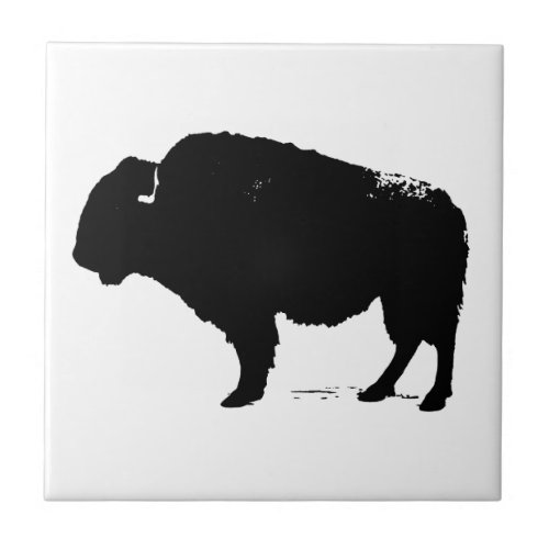 Black  White Pop Art Buffalo Bison Tile