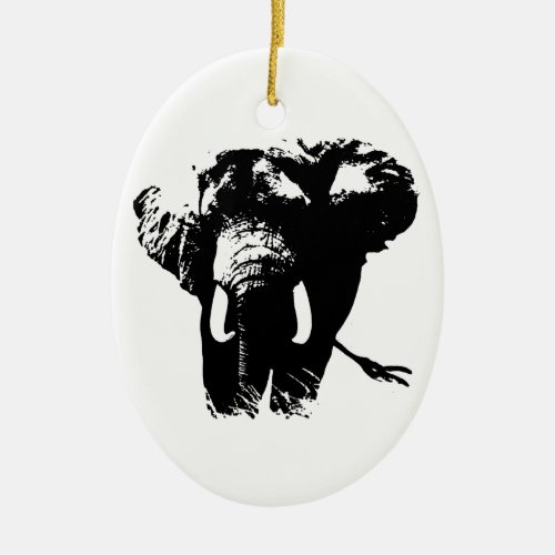 Black  White Pop Art Elephant Ceramic Ornament