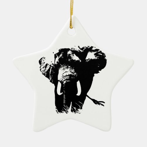 Black  White Pop Art Elephant Ceramic Ornament
