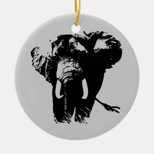 Black  White Pop Art Elephant Christmas Ornament