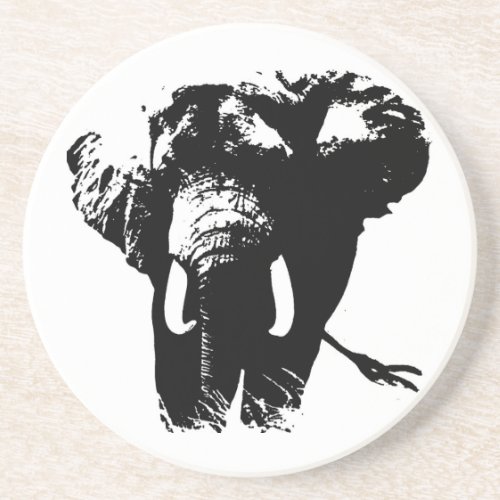 Black  White Pop Art Elephant Coaster