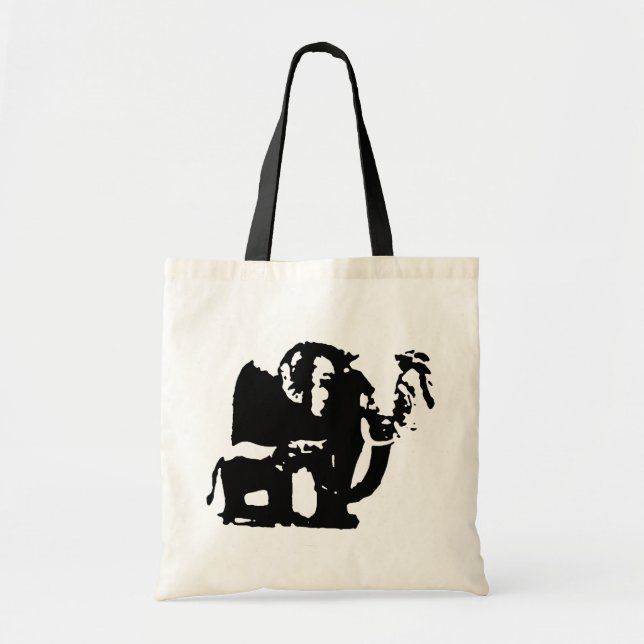 Black & White Pop Art Elephant Family Mom Baby Tote Bag (Front)