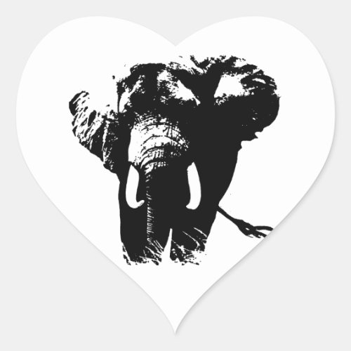 Black  White Pop Art Elephant Heart Sticker