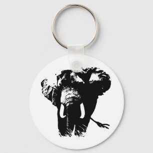 Black & White Pop Art Elephant Keychain