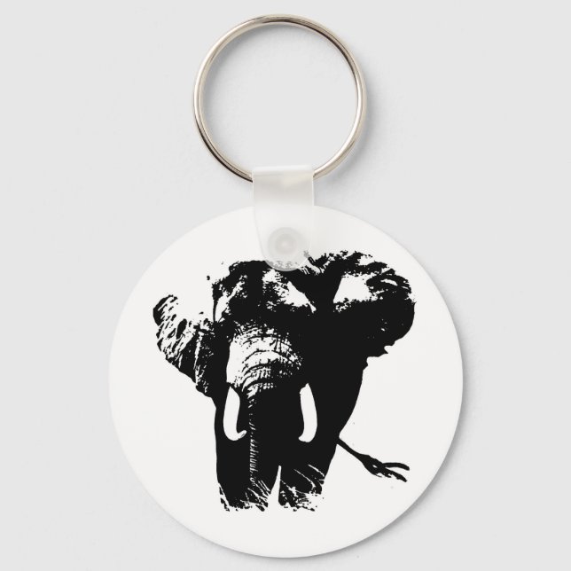 Black & White Pop Art Elephant Keychain (Front)