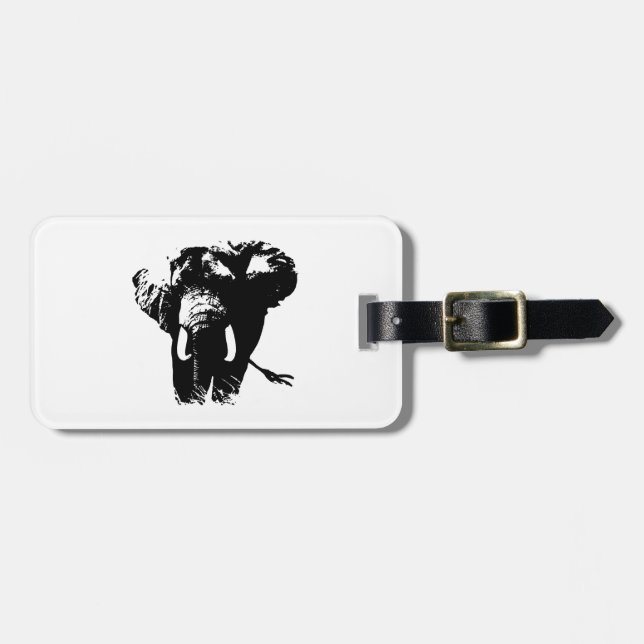 Black & White Pop Art Elephant Luggage Tag (Front Horizontal)
