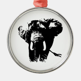 Black & White Pop Art Elephant Metal Ornament