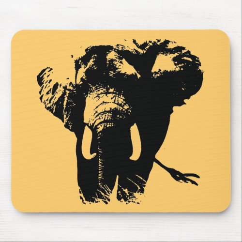 Black  White Pop Art Elephant Mouse Pad