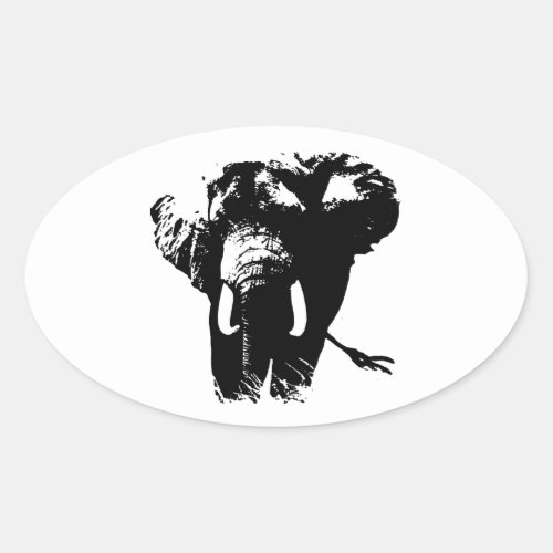 Black  White Pop Art Elephant Oval Sticker