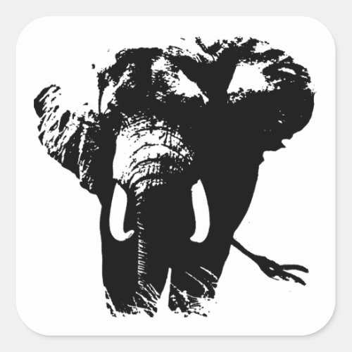 Black  White Pop Art Elephant Square Sticker