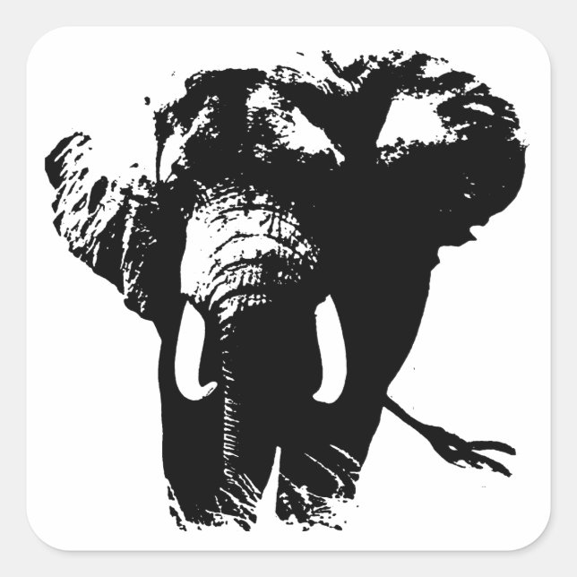 Black & White Pop Art Elephant Square Sticker (Front)