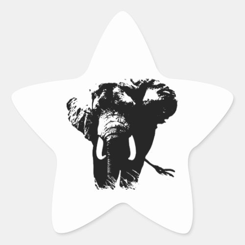 Black  White Pop Art Elephant Star Sticker