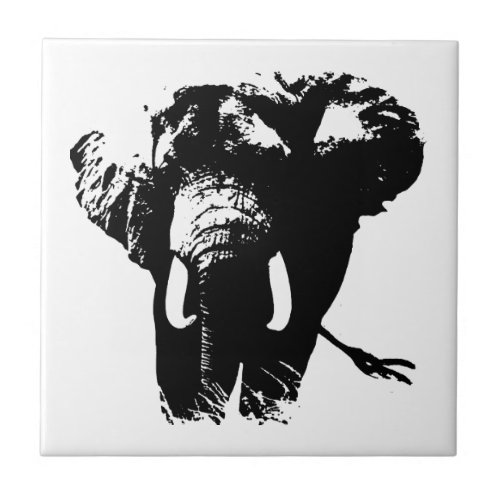 Black  White Pop Art Elephant Tile