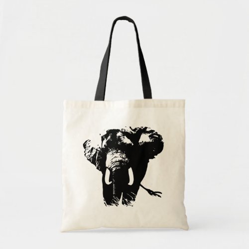 Black  White Pop Art Elephant Tote Bag