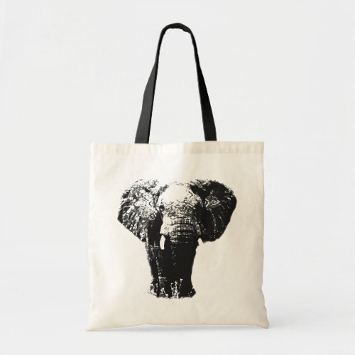 Black  White Pop Art Elephant Tote Bag