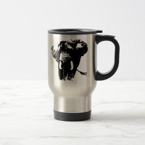 Black  White Pop Art Elephant Travel Mug