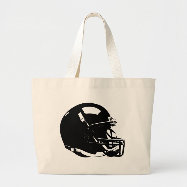 Black White Pop Art Football Helmet Large Tote Bag (Front)