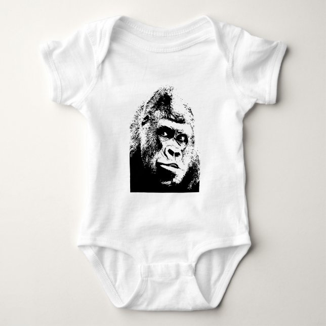 Black White Pop Art Gorilla Baby Bodysuit (Front)