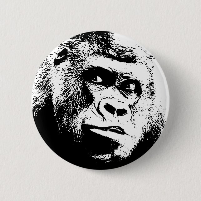 Black White Pop Art Gorilla Button (Front)