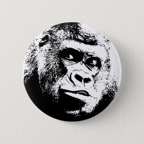 Black White Pop Art Gorilla Button