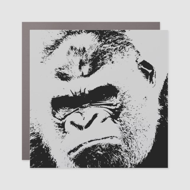 Black & White Pop Art Gorilla Car Magnet (Front)