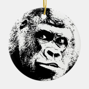 Black White Pop Art Gorilla Ceramic Ornament