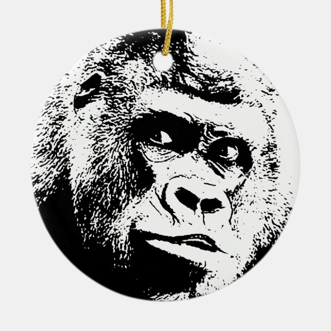 Black White Pop Art Gorilla Ceramic Ornament (Front)