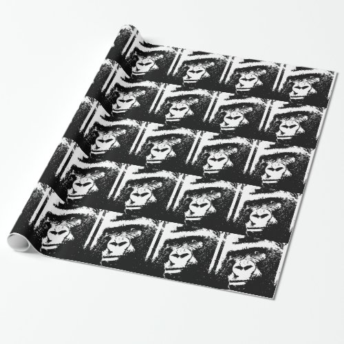 Black White Pop Art Gorilla Christmas Wrap Paper