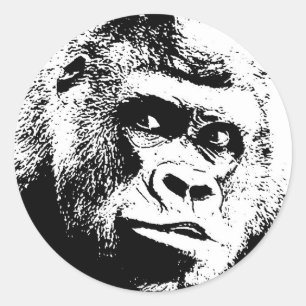 Black White Pop Art Gorilla Classic Round Sticker