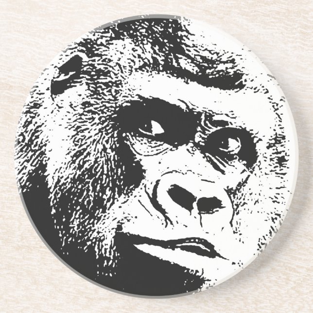 Black White Pop Art Gorilla Drink Coaster (Front)