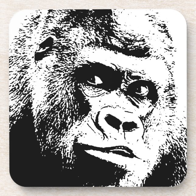 Black White Pop Art Gorilla Drink Coaster (Front)