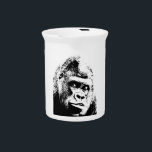 Black White Pop Art Gorilla Drink Pitcher<br><div class="desc">Digital Computer Animal Art - College Pop Art - Wild Animal Computer Images</div>