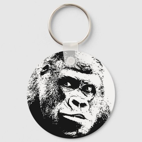 Black White Pop Art Gorilla Keychain