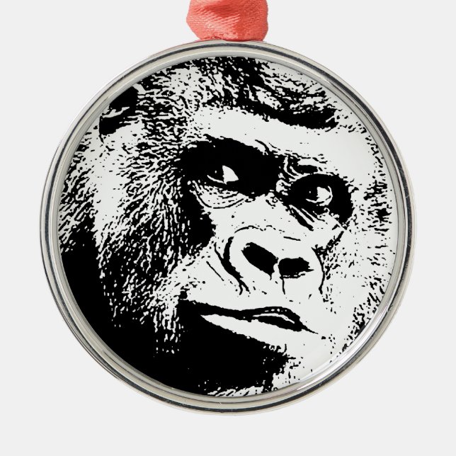 Black White Pop Art Gorilla Metal Ornament (Front)