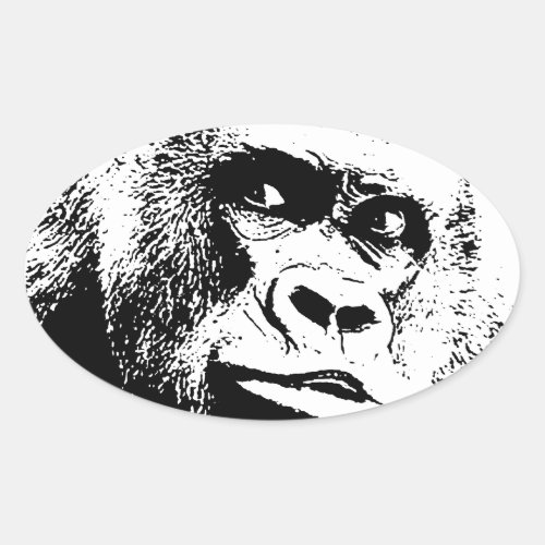 Black White Pop Art Gorilla Oval Sticker